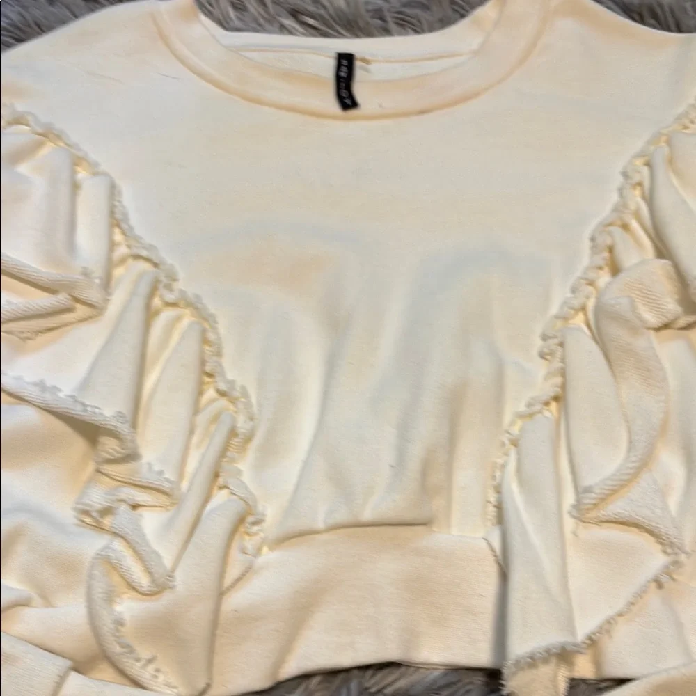 Cream Cropped Ruffled Sweatshirt - Picture 2 of 4